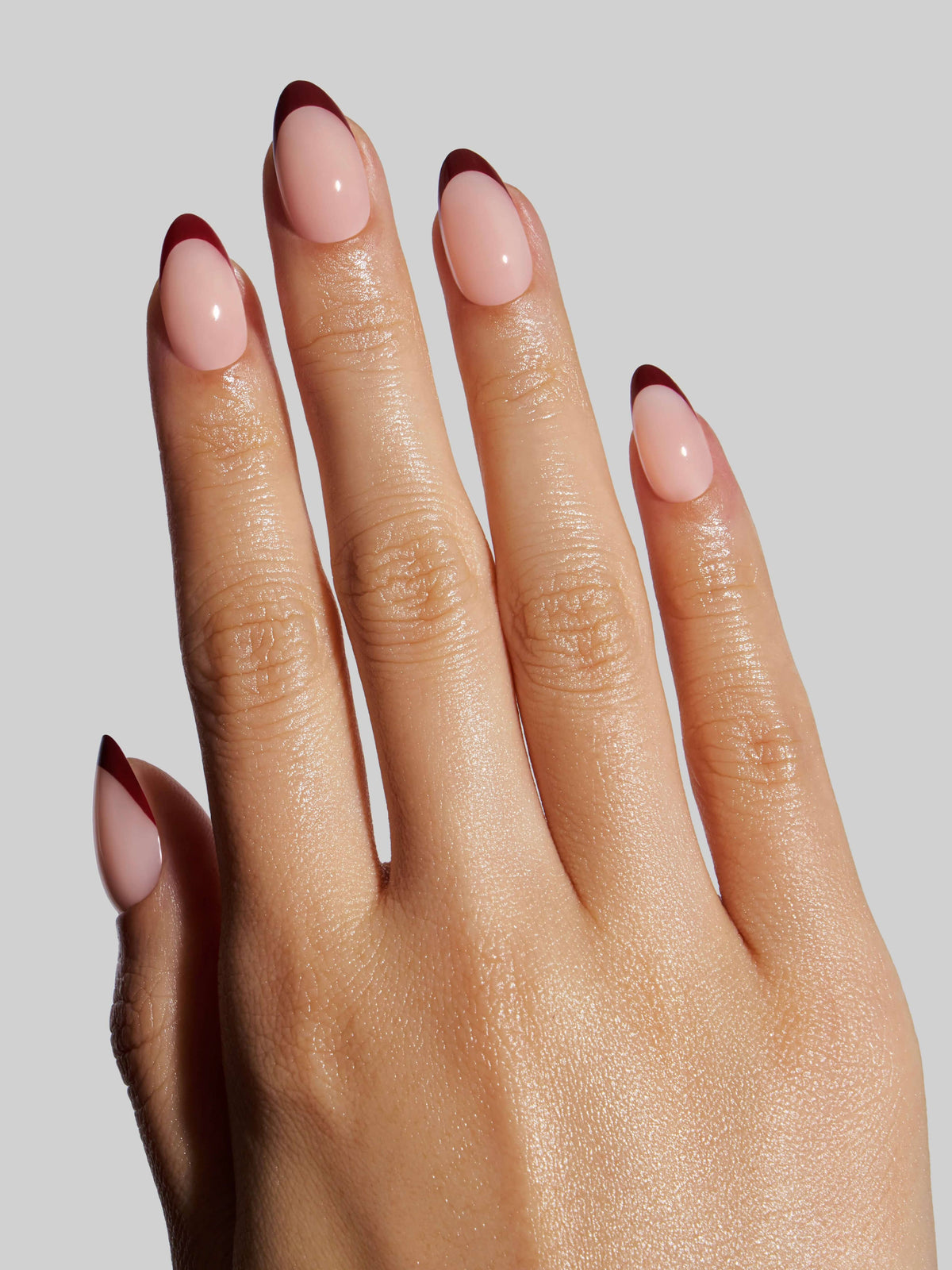 Celebritips French Rouge Burgundy French Tip Press-On Nails – Short Almond