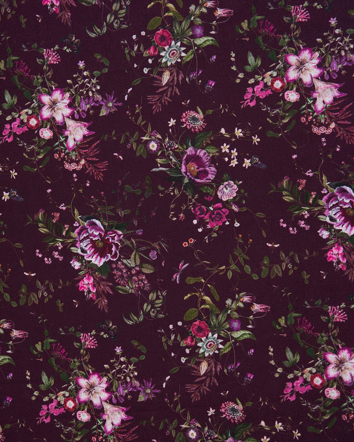 Eve Floral Long Fringed Scarf in Burgundy