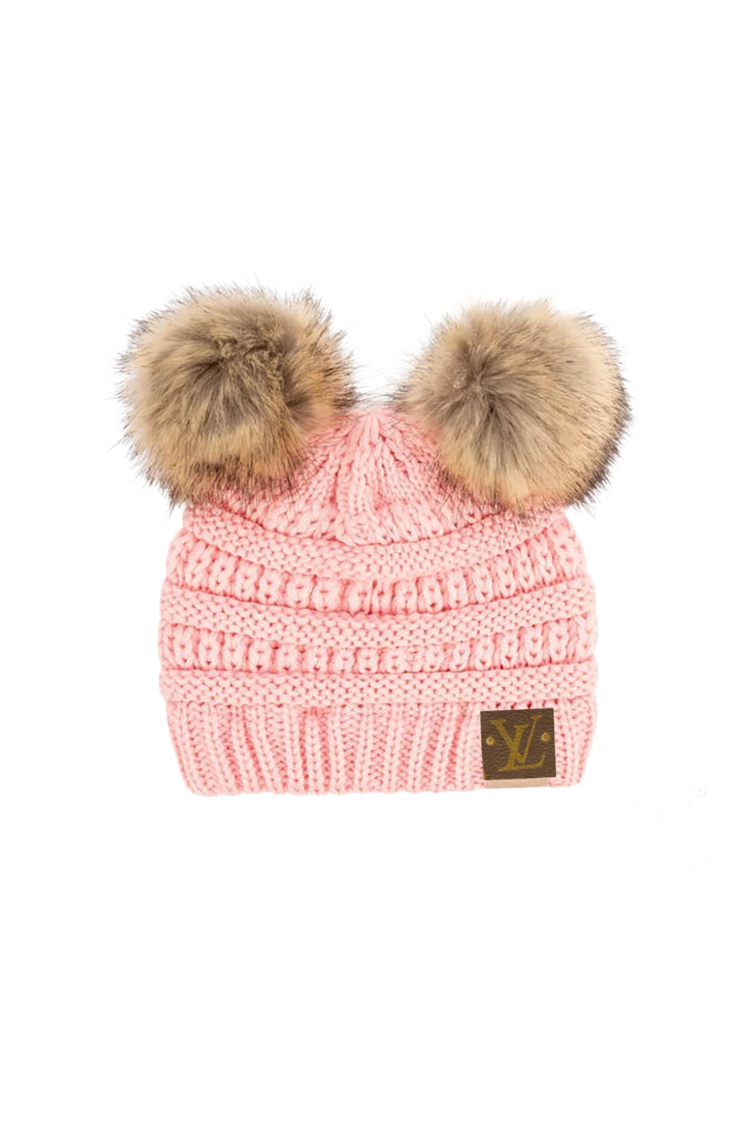 πΆβ¨ Upcycled Baby Beanie β Pink with Faux Fur Pom Poms
