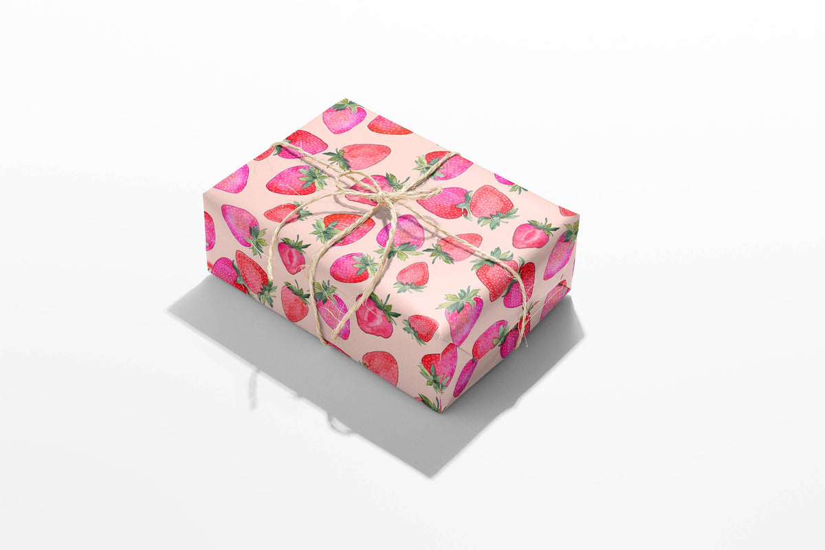 Strawberries - Birthday Holiday Wrapping Paper 3 Sheet Roll