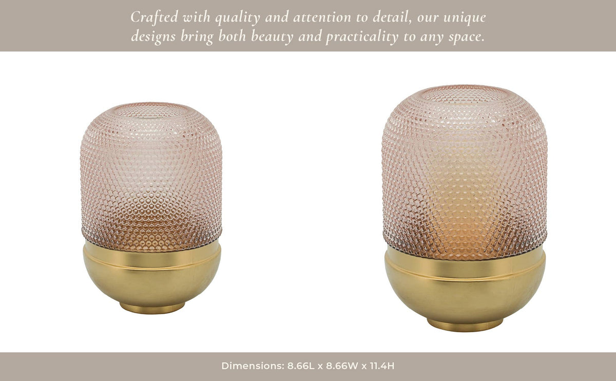 Decorative Vase - Pink/Gold Glass Metal Textured Dots, 11 in