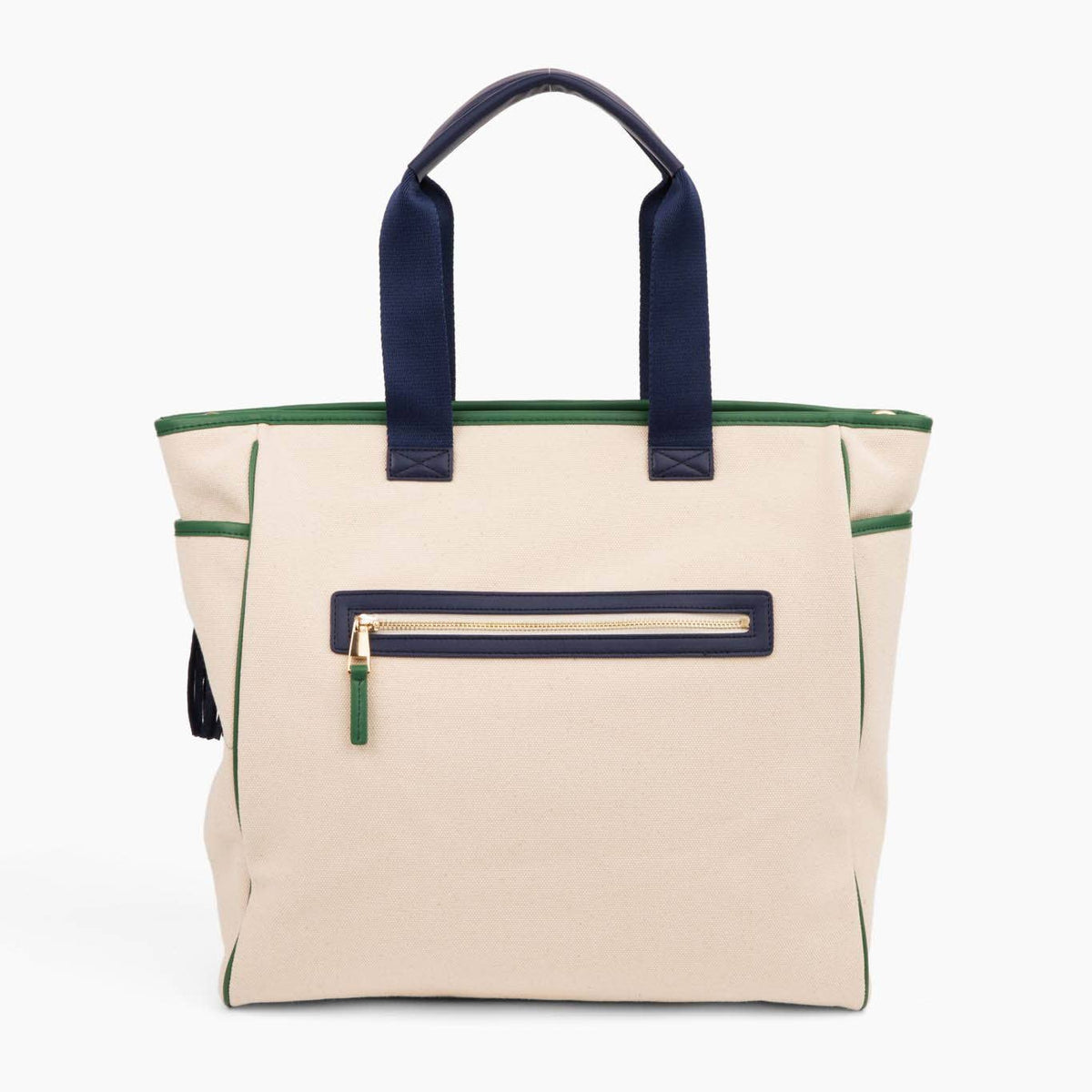 🎾 Trelle “Bestie” Retro Pickleball Tote – Ivory with Navy & Green Stripes