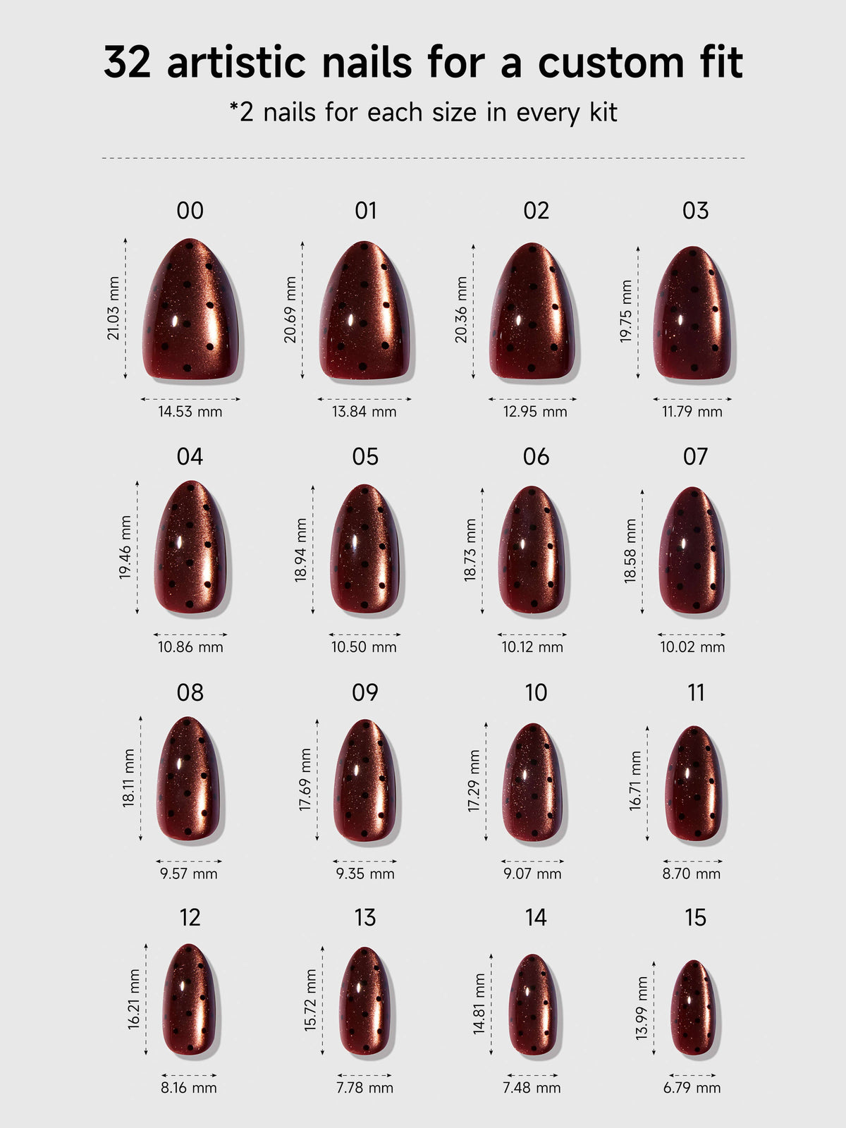 NEW Celebritips Nightcap Metallic Polka Dot Almond Press-On Nails 32pc