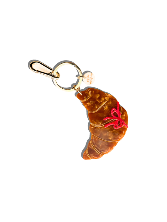 Hand-Painted Bow Croissant Bag Charm + Keychain | Eco-Friendly