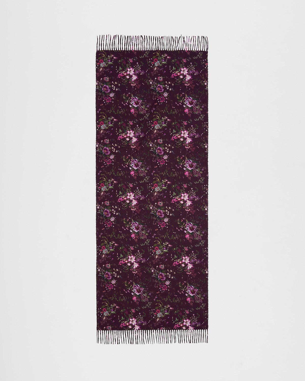 Eve Floral Long Fringed Scarf in Burgundy