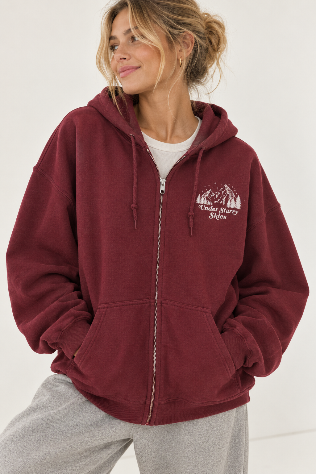 Under Starry Skies Wanderlust Zip-Up Graphic Hoodie