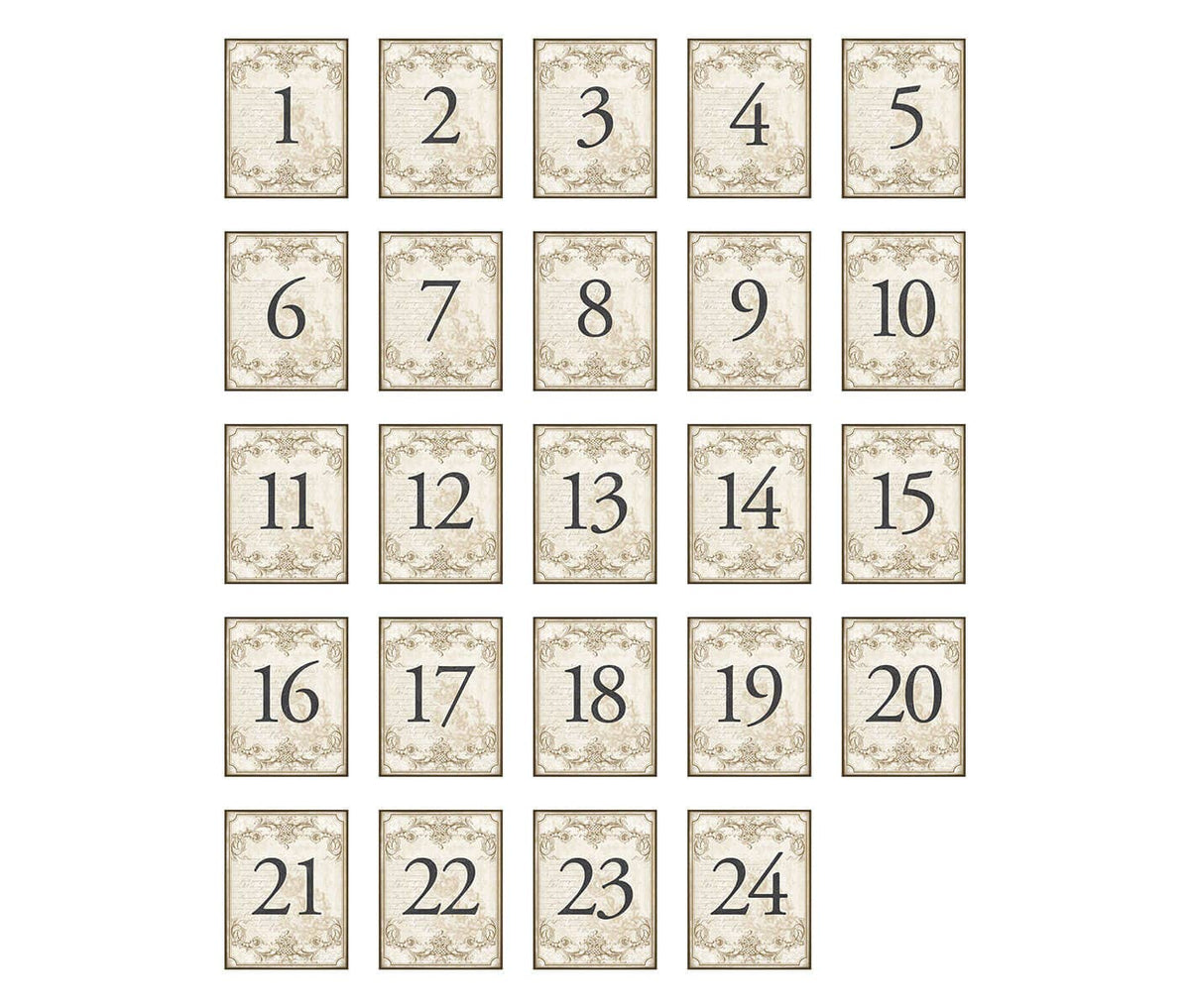 Vintage Gold Table Numbers 1-24
