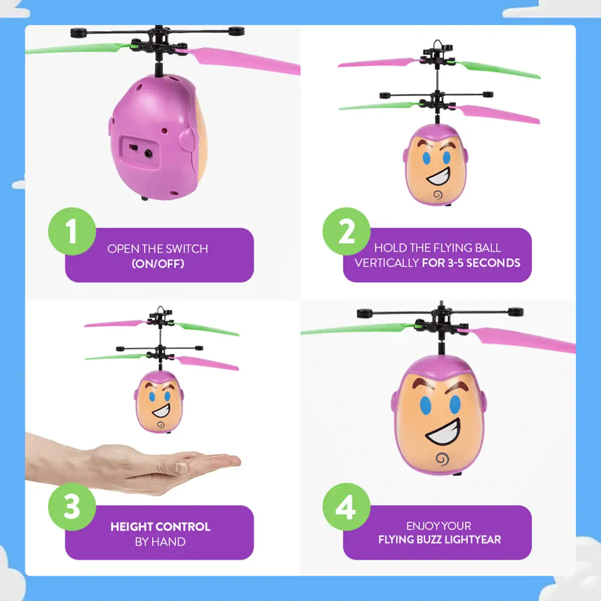 Pixar Toy Story Emoji Buzz Lightyear IR UFO Ball Helicopter