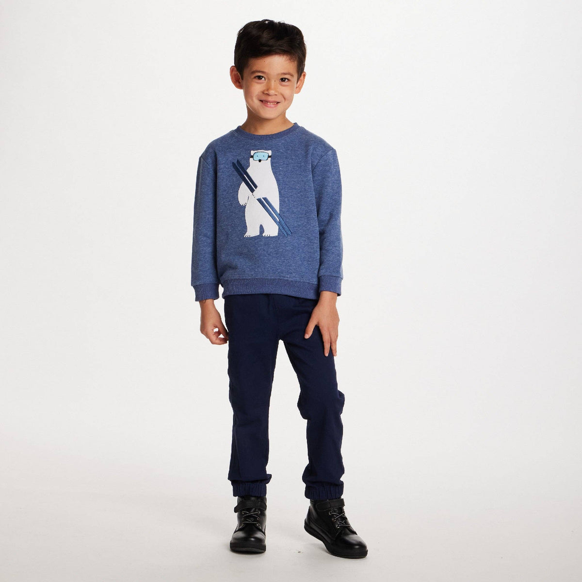 Kids Sweater & Twill Jogger Set | Navy Polar Bear
