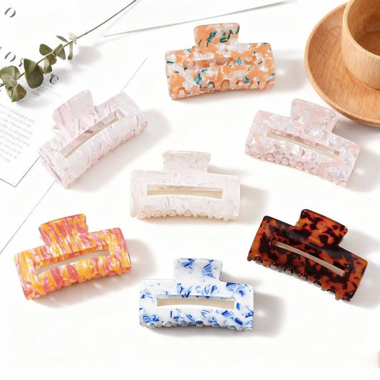 Marbled Acetate Rectangle Hair Claw Clips | 40H1041