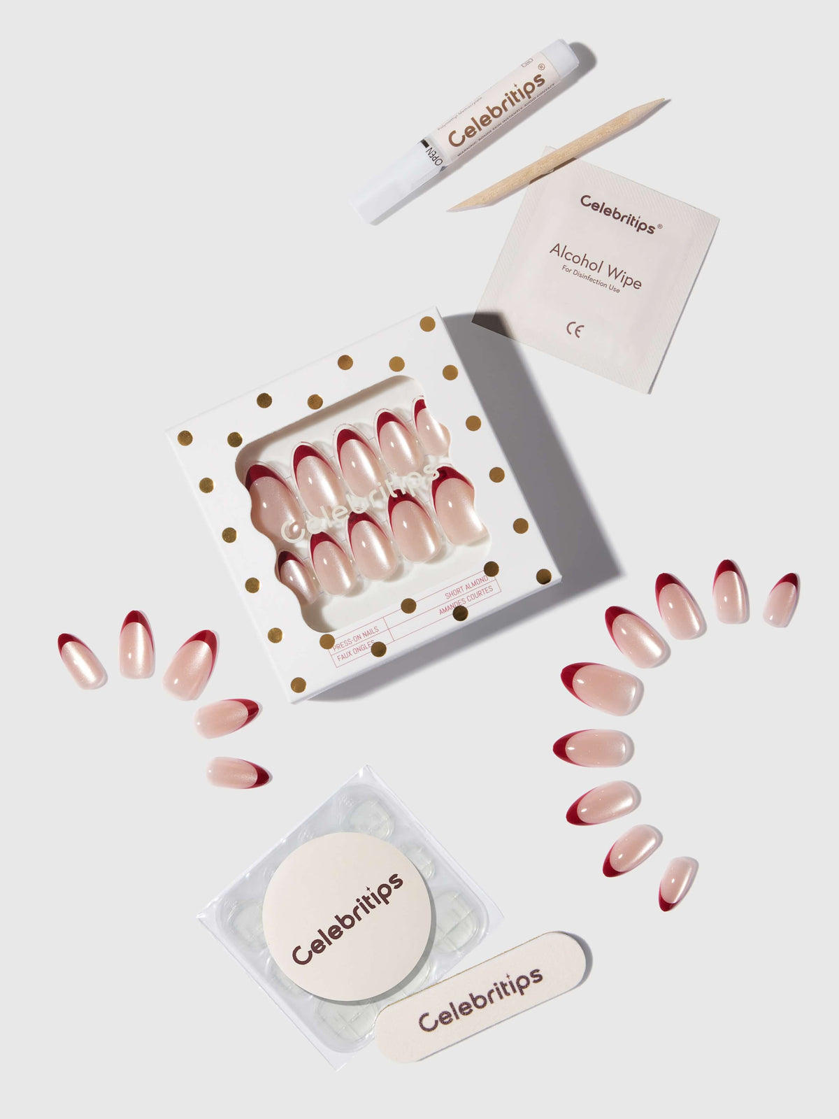 Celebritips Rouge Crystal Short Almond Press-On Nails Holiday 2026