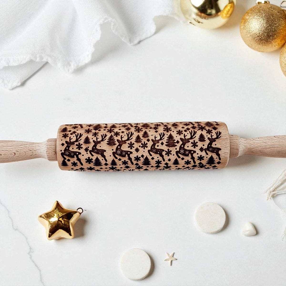 Christmas Embossed Rolling Pins – Reindeer, Gingerbread & Holiday Variety - Holiday Baking Gift