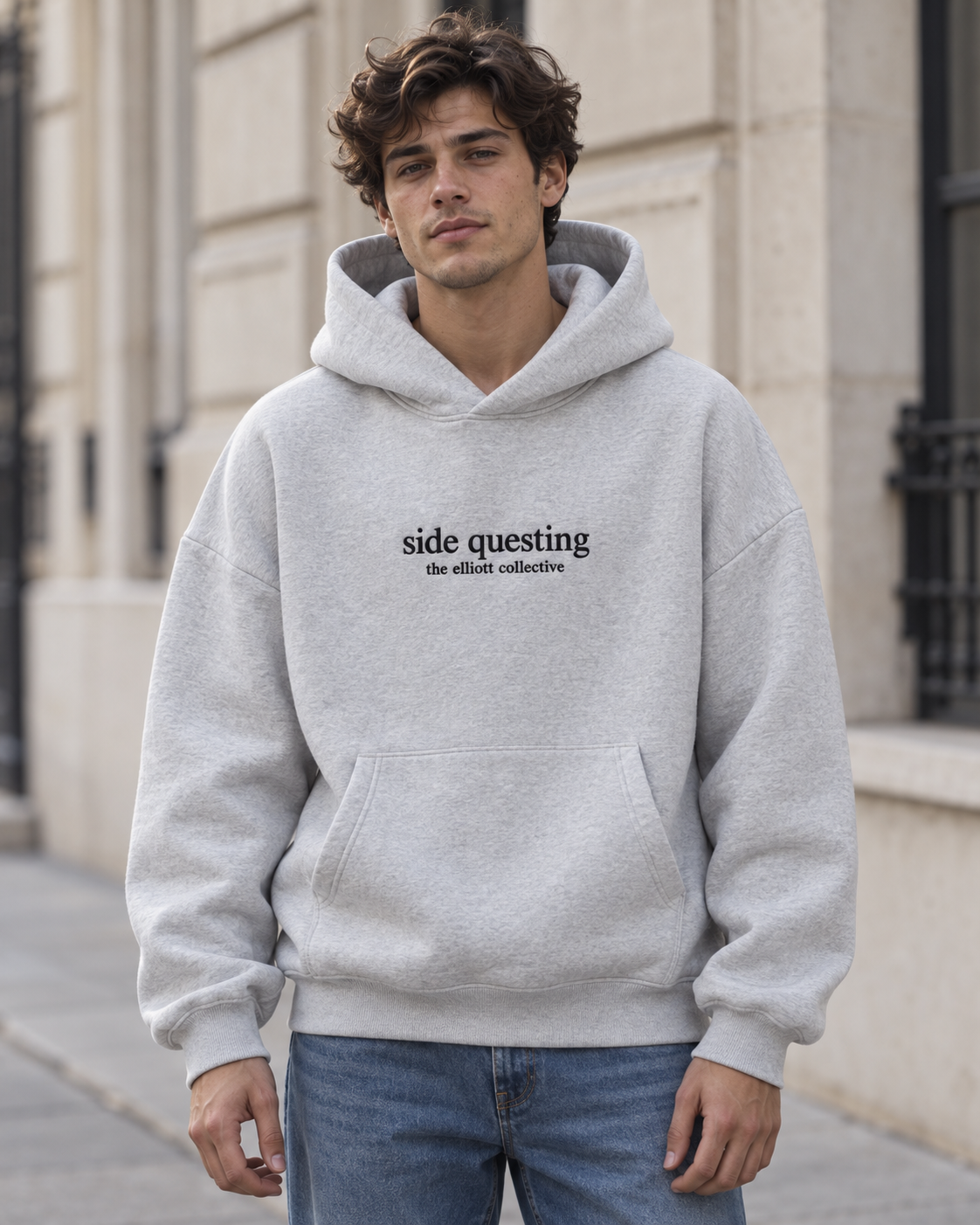 “Side Questing” Embroidered Hoodie in Ash Gray (The Elliott Collective Collection)