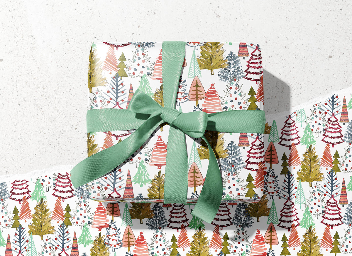Colorful Christmas Trees Wrapping Paper - 3 Sheet Roll
