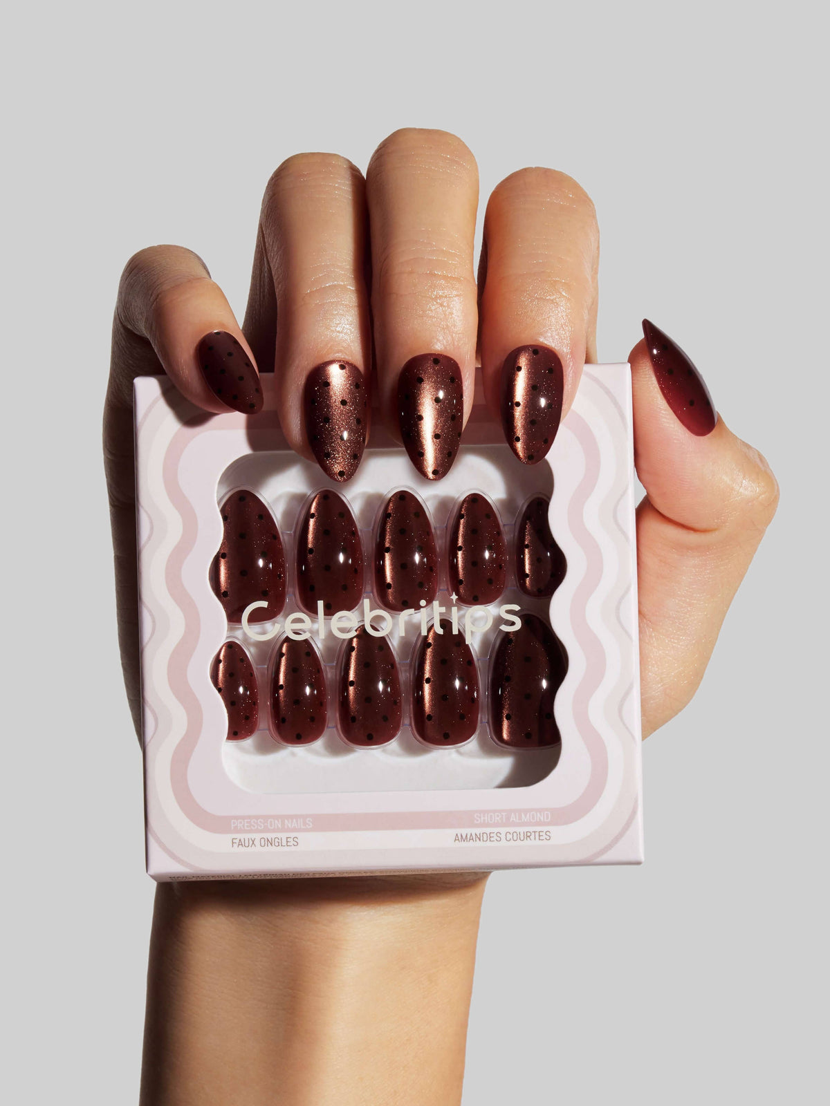 NEW Celebritips Nightcap Metallic Polka Dot Almond Press-On Nails 32pc