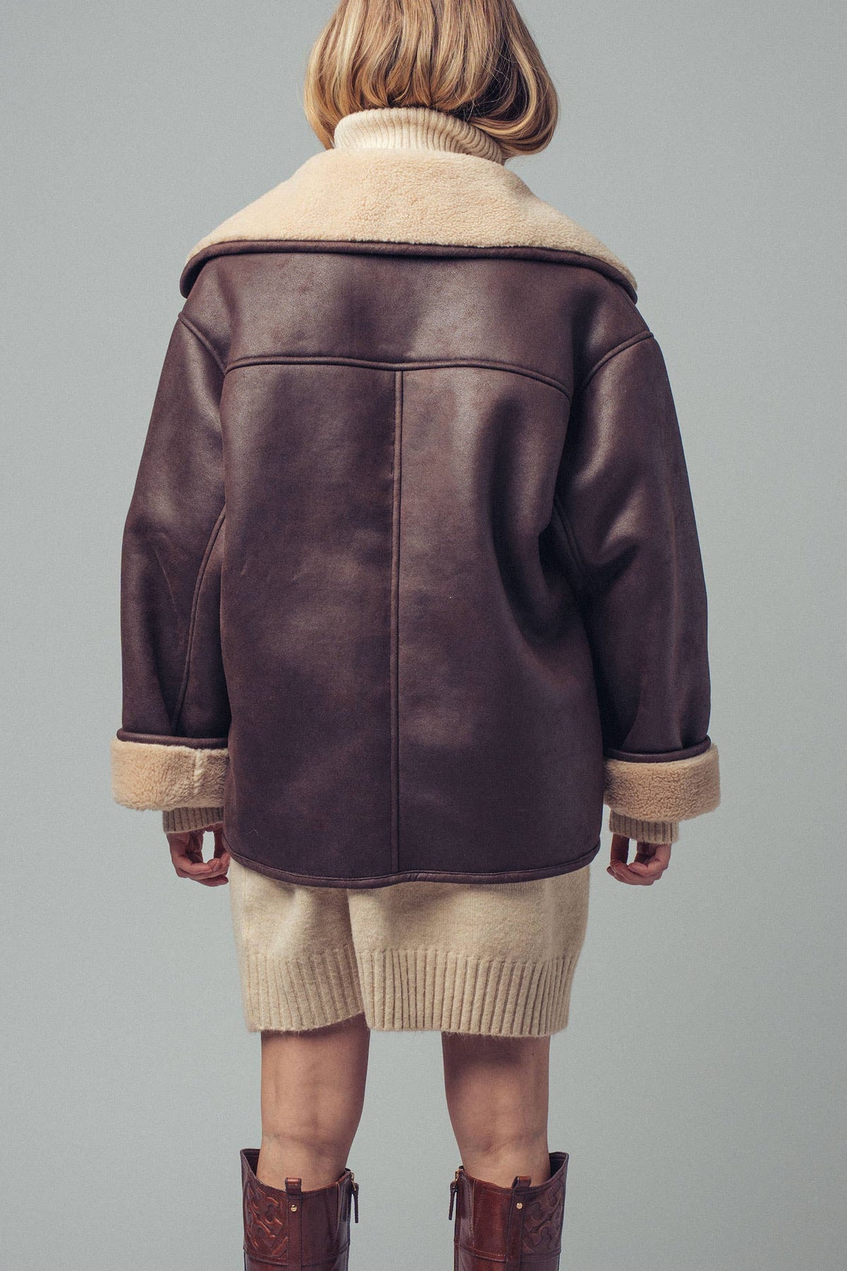 Oversized Aviator Jacket – Faux Leather with Shearling