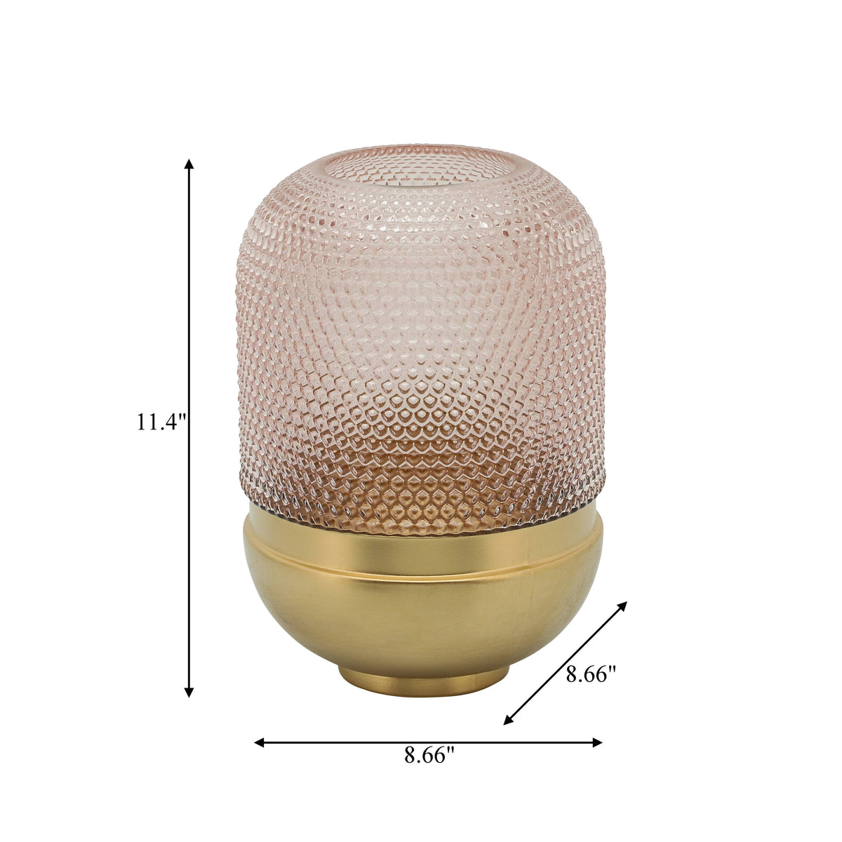 Decorative Vase - Pink/Gold Glass Metal Textured Dots, 11 in