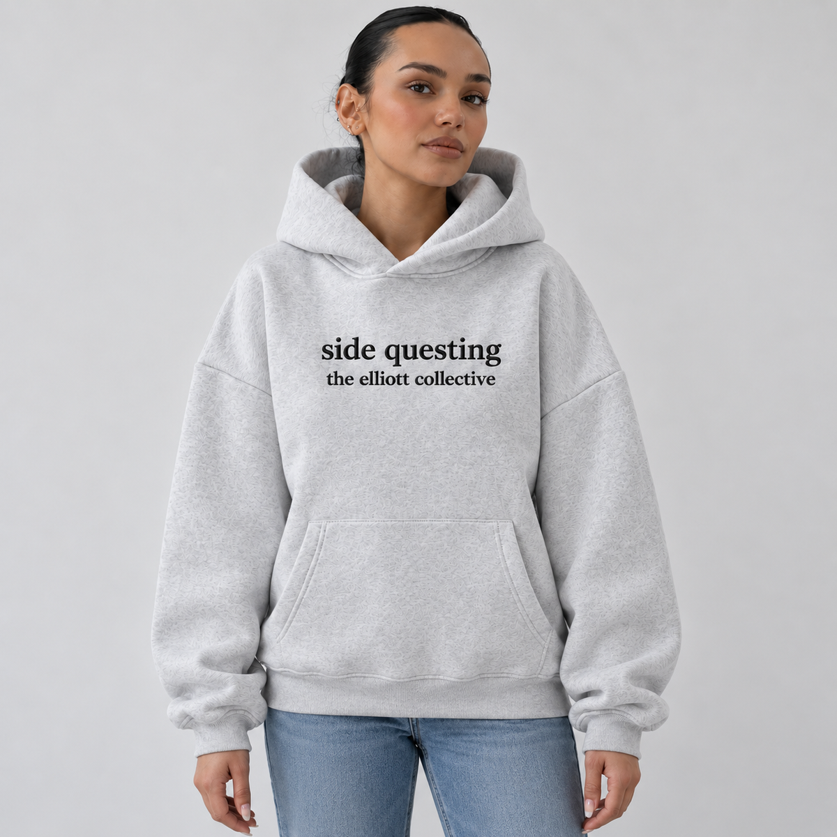 “Side Questing” Embroidered Hoodie in Ash Gray (The Elliott Collective Collection)