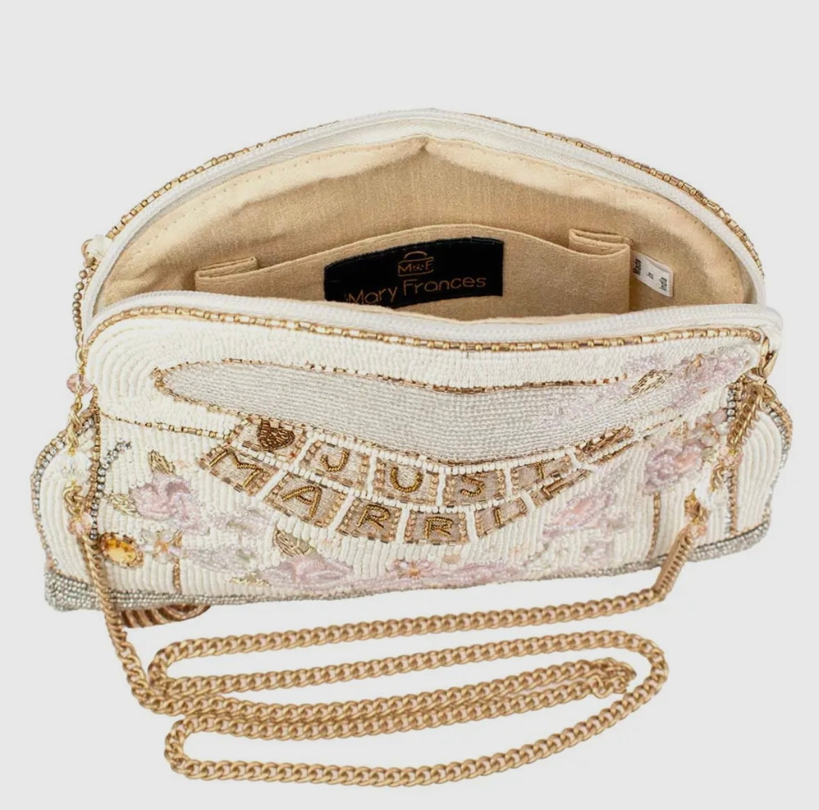 Just Married Beaded Car Image Crossbody Handbag