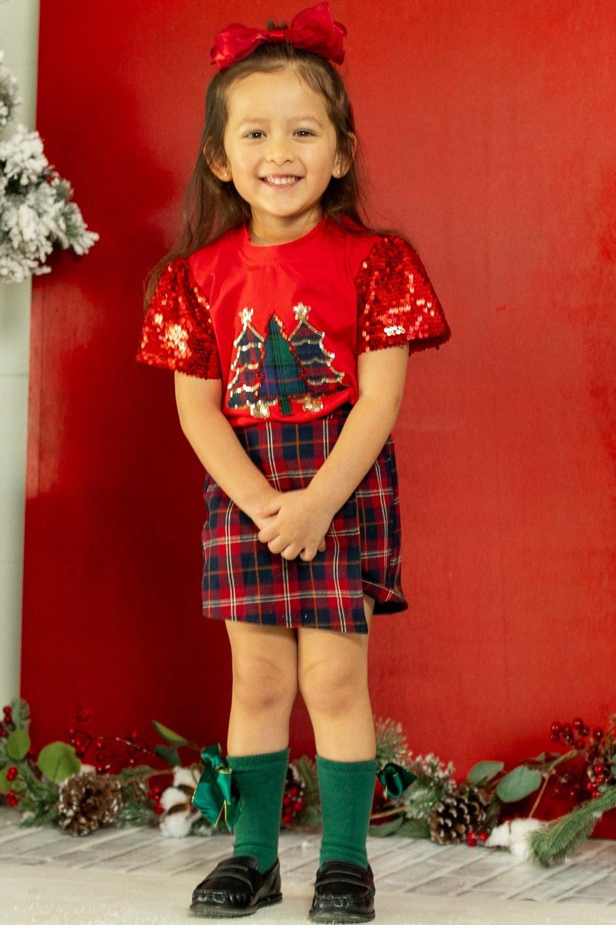 Kids' Festive Forest on Princess Top, Red