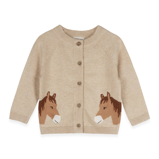 Horse Jacquard Sweater Knit Baby Cardigan (Organic Cotton)