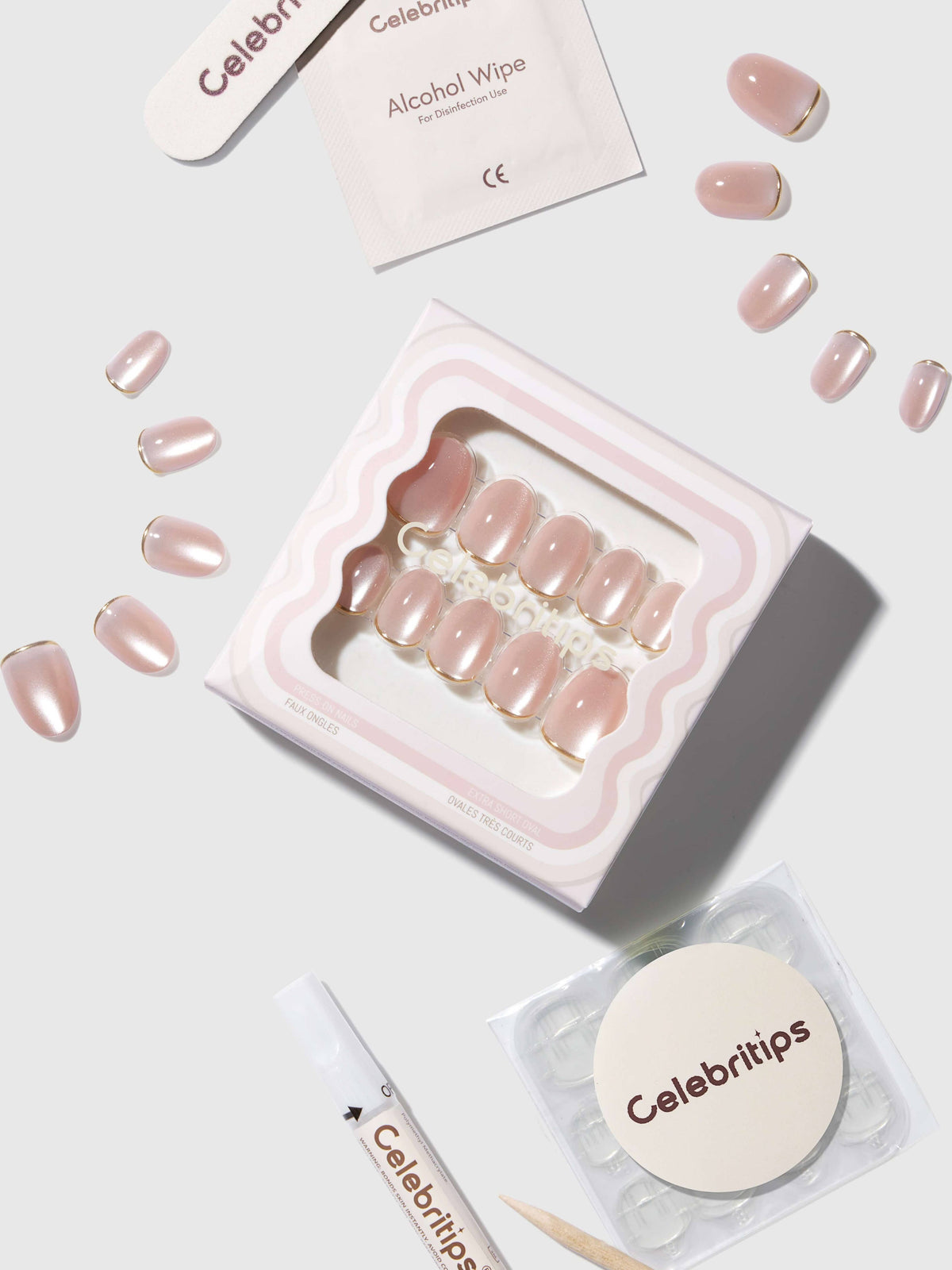 NEW Celebritips Bare Sand Nude Almond Press-On Nails 32-Piece Kit