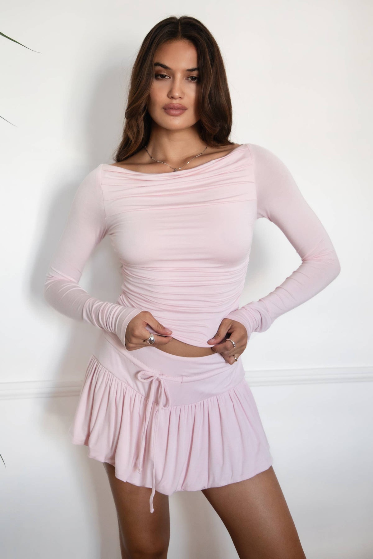 JOLINA Boat Neckline Basic Casual Lounge Long Sleeve Top