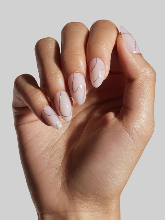 Celebritips Fine Line Almond Press-On Nails Pink Silver Holiday 2026