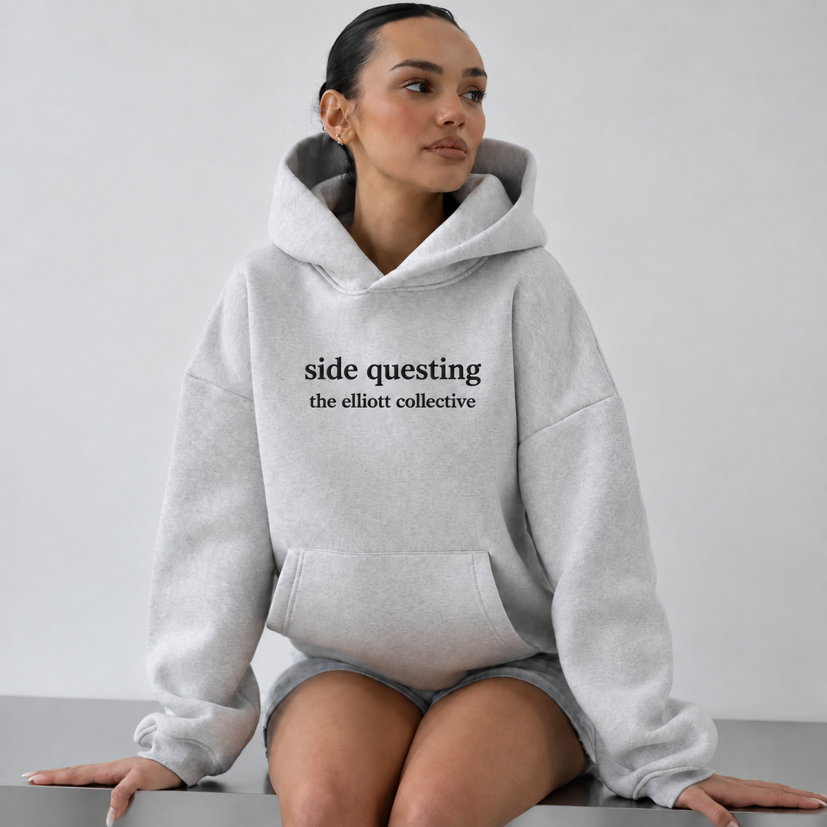 “Side Questing” Embroidered Hoodie in Ash Gray (The Elliott Collective Collection)
