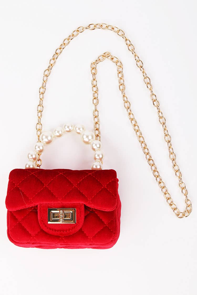Velvet Purse with Pearl Handle