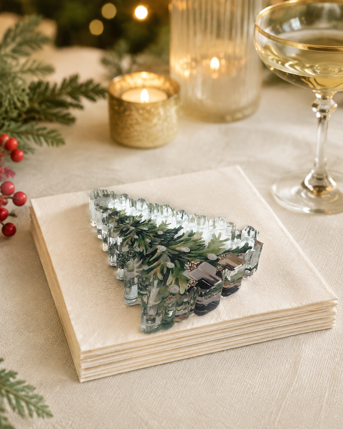 Maven Home Clear Acrylic Christmas Tree Napkin Weight Holiday Decor