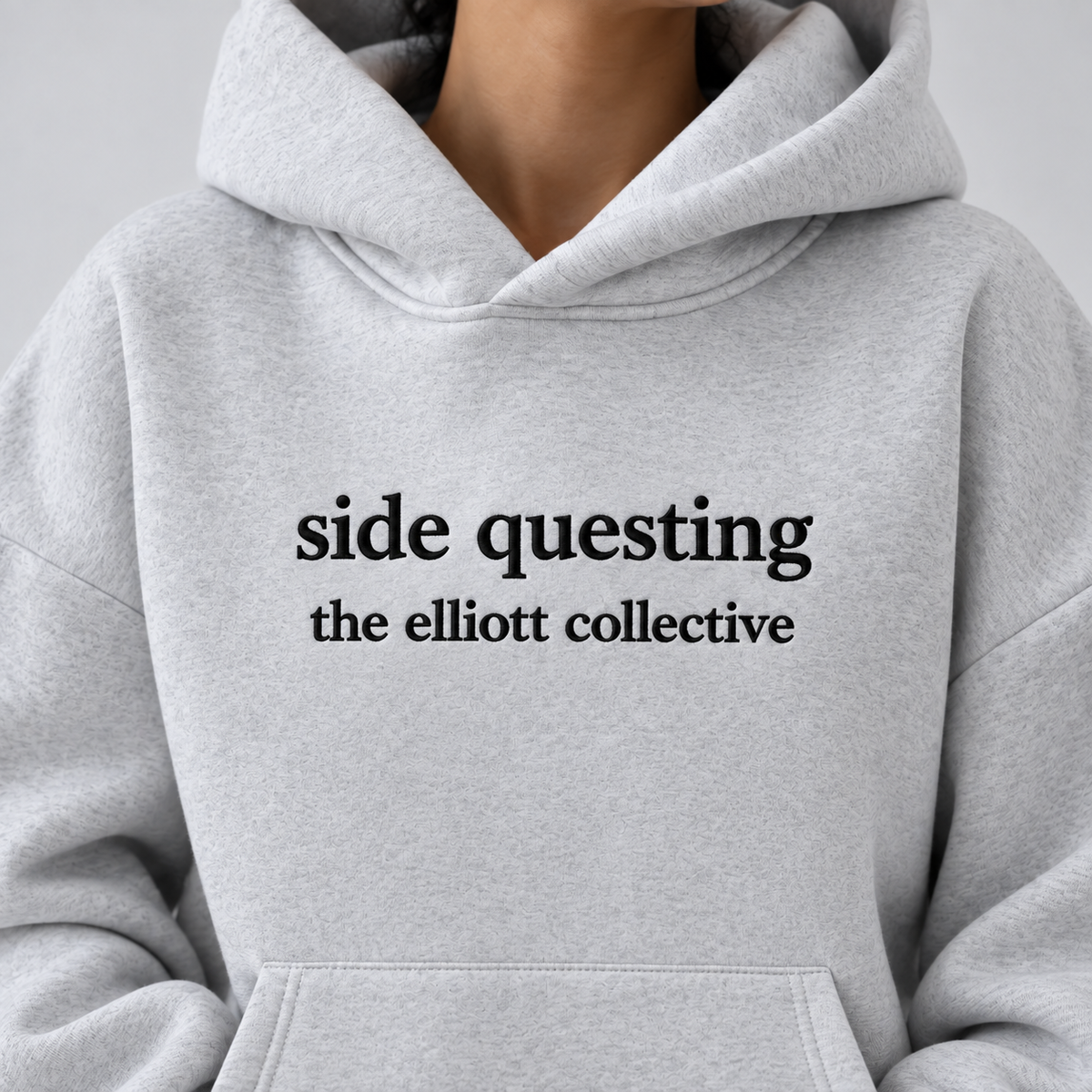 “Side Questing” Embroidered Hoodie in Ash Gray (The Elliott Collective Collection)