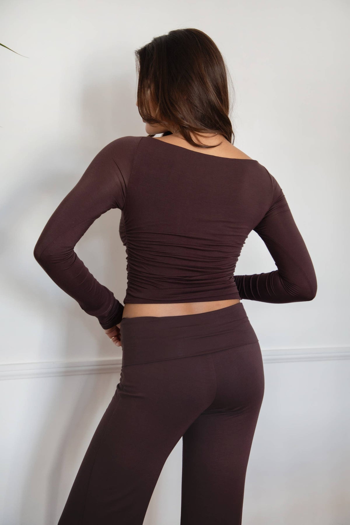 JOLINA Boat Neckline Basic Casual Lounge Long Sleeve Top