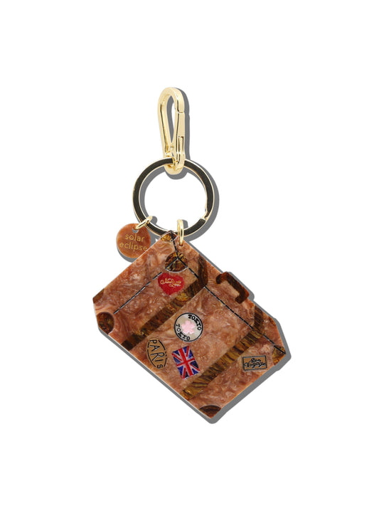 Solar Eclipse Hand-painted Vintage Luggage Bag Charm + Keychain | Eco-Friendly