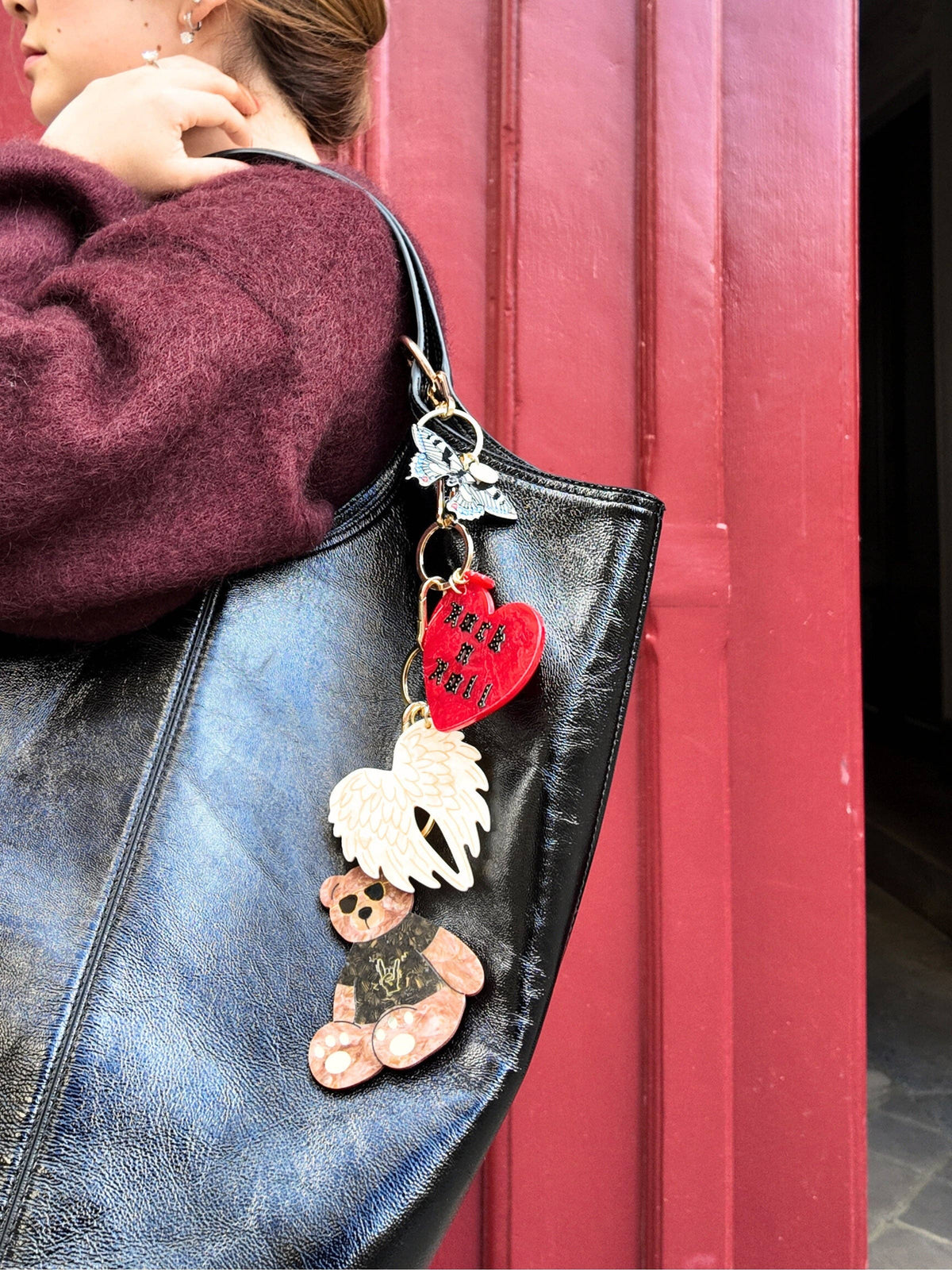 Solar Eclipse Angel Wings Hand-Painted Bag Charm & Keychain