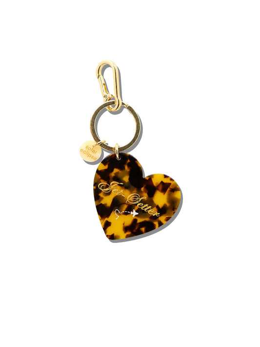 Solar Eclipse: Hand-painted Jet-Setter Heart Bag Charm + Keychain | Eco-Friendly