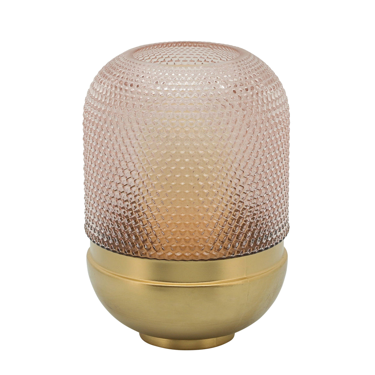 Decorative Vase - Pink/Gold Glass Metal Textured Dots, 11 in
