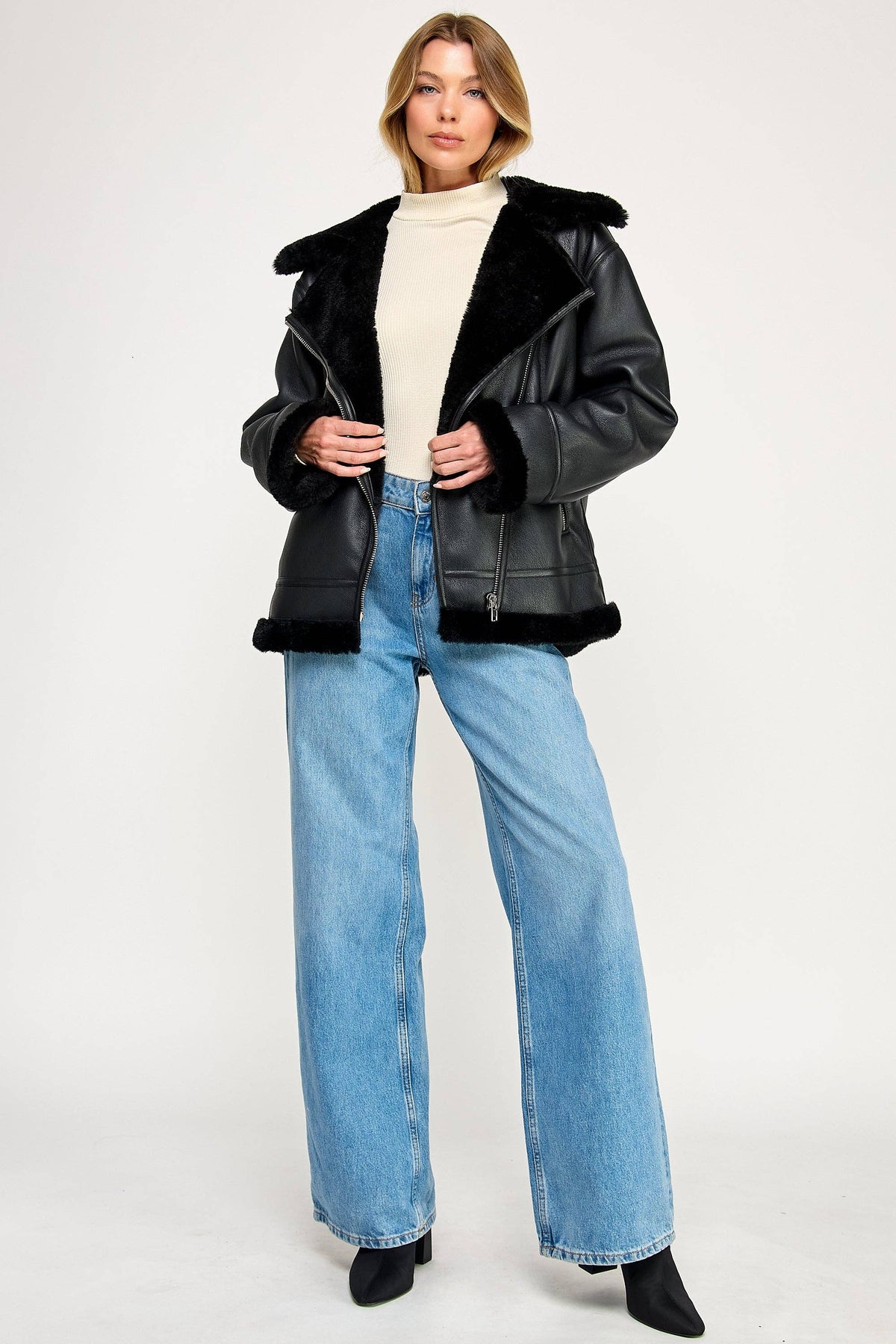 🖤 Liam Pilot Jacket – Oversized Shearling Vegan Leather