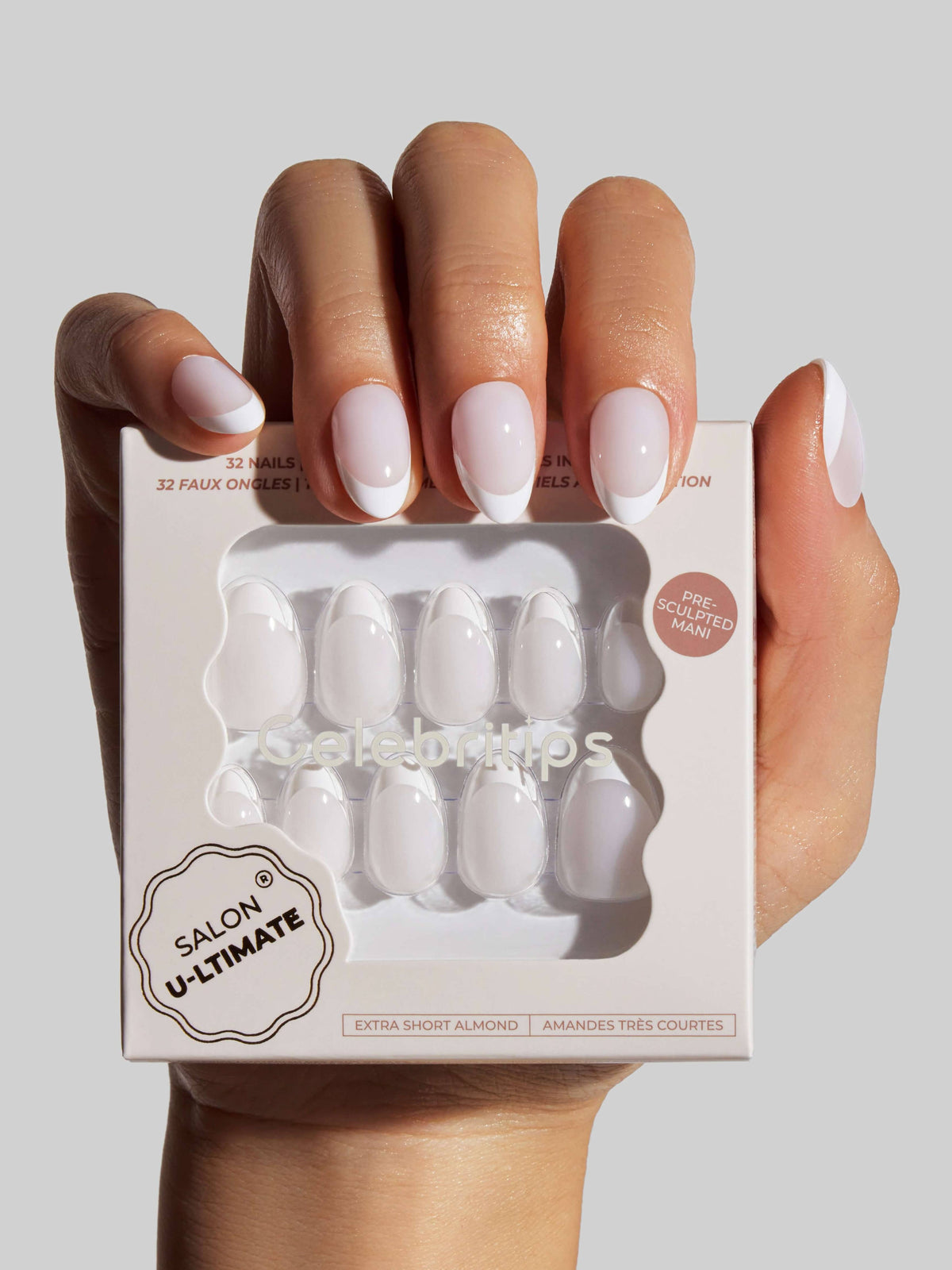 Celebritips Milky White French Press-On Nails – Extra Short Almond