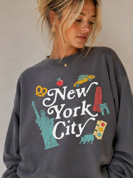 New York City Icons Charcoal Graphic Sweatshirt
