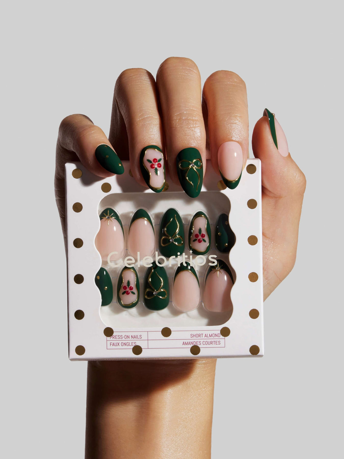 Celebritips Evergreen Ribbon Short Almond Press-On Nails Holiday 2026 NIB