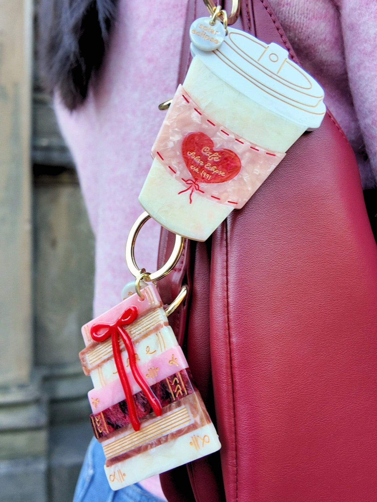 Hand-Painted Cafe Coffee Cup Bag Charm + Keychain | Eco-Friendly