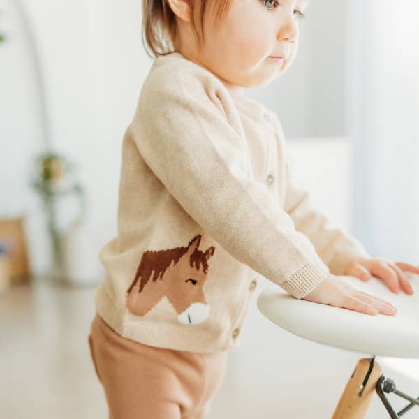 Horse Jacquard Sweater Knit Baby Cardigan (Organic Cotton)