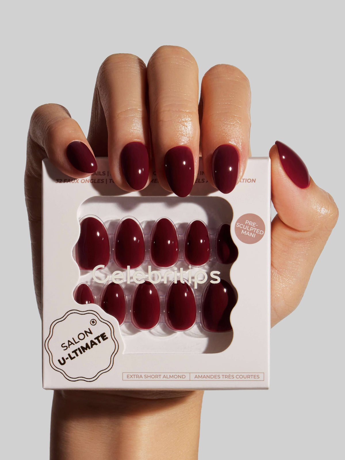 Celebritips Bordeaux Burgundy Press-On Nails – Extra Short Almond