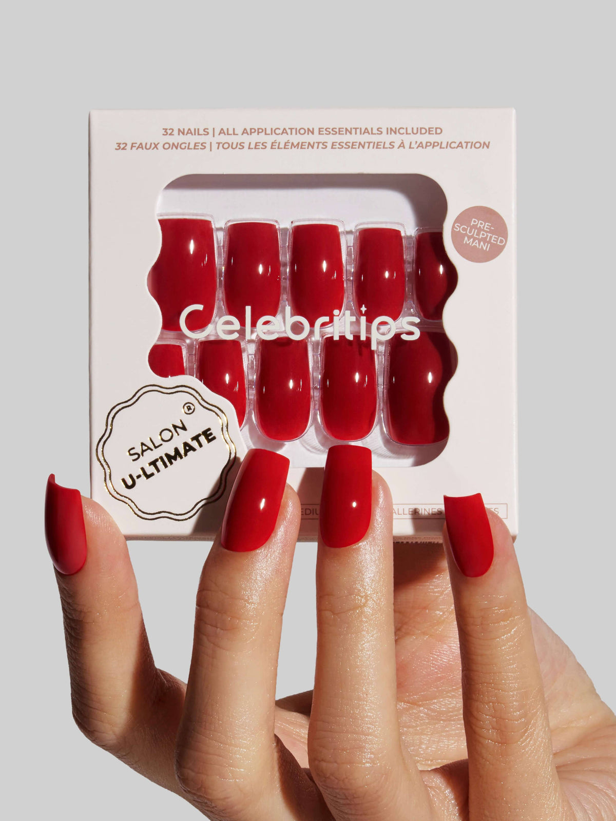 Celebritips Red Red Press-On Nails – Medium Coffin