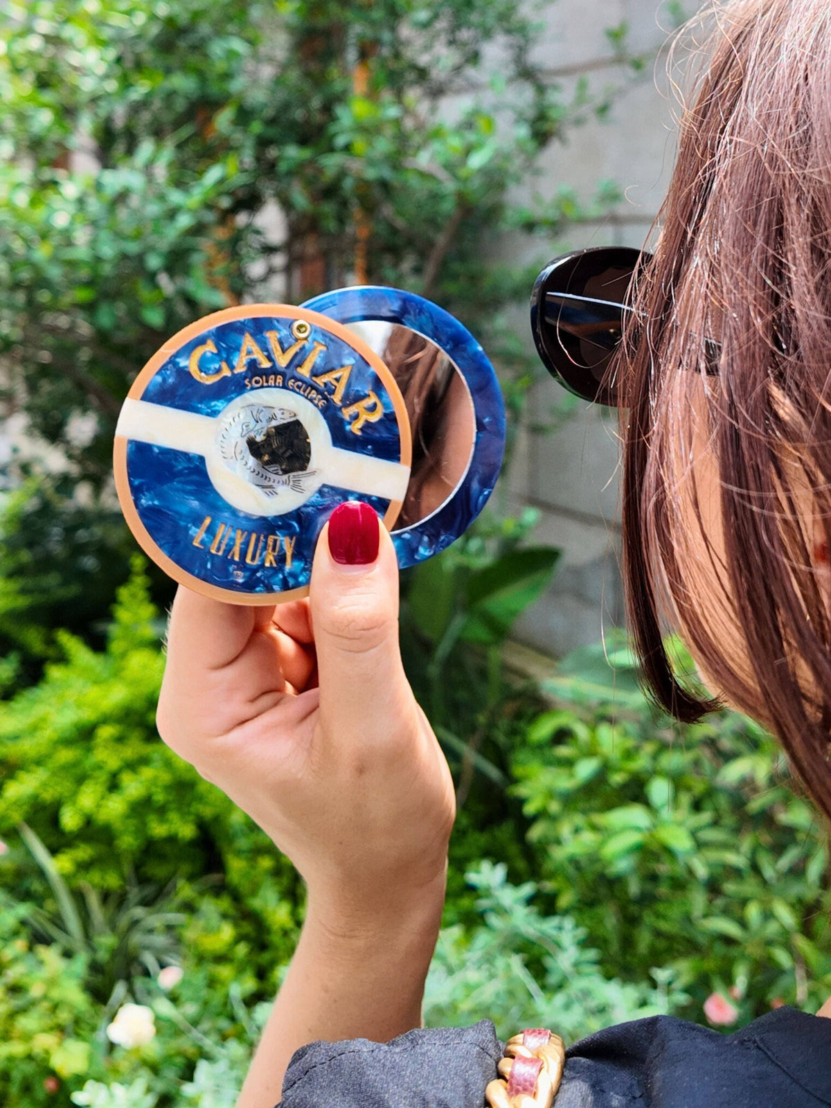 Hand-painted Caviar Compact Mirror