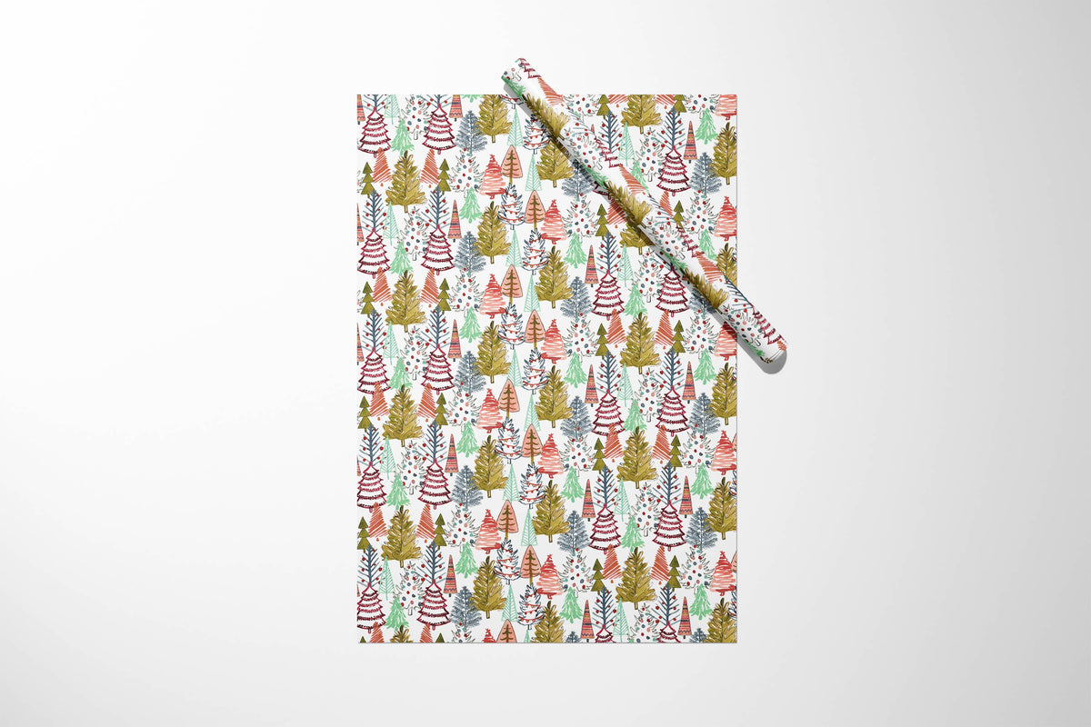 Colorful Christmas Trees Wrapping Paper - 3 Sheet Roll